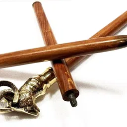 antiquehouse Beautiful Goat Head brass handle & solid sheesam wood walking stick Walking Stick-picture-23