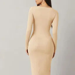 zerozabar Women Bodycon Beige Midi/Calf Length Dress image 2
