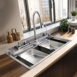 Piano Silver 30 x 18 x 9 Inches 304 Stainless Steel Smart Kitchen with Pull-Out Faucet, RO Tap, Dual Waterfalls, LED Display – Kitchan Sink Under Counter Basin-image-27