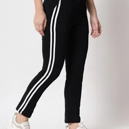trendefy Women Solid, Striped Black Track Pants image 3