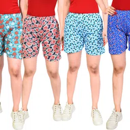 Pack of 4 Printed Women Multicolor Regular Shorts-image-64
