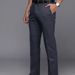 raymond Men Slim Fit Dark Blue Polyester Trousers image 2