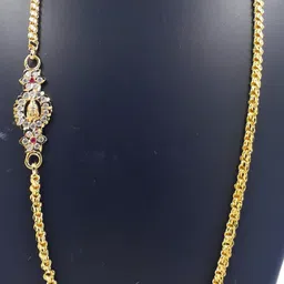 anujeet fashion hub Gold Plated Covering Long AD Stone Lakshmi Mop/Mugappu Chain for Women/Girls Gold-plated Plated Copper Chain image 2