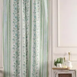 peepul tree Jaipuri Hand Block Printed Pure CottonLight Green & White 1Pc(7ft) Door Semi Sheer Curtains-picture-40