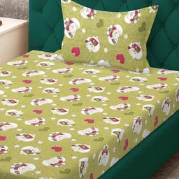 klotthe Green Cartoon Characters 400 TC Pure Cotton Single Bedsheet with Pillow Cover image 3