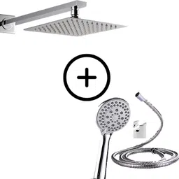 zap Combo of Hexa Square 304 Overhead Shower and Hand Shower(Hose Pipe & Wall Hook) Fixed Mount-picture-15