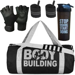 groupers Body Building Gym Duffle bag ll Sipper Bottle ll Wrist Band ll Gloves - BLK Fitness Accessory Kit Kit-picture-29