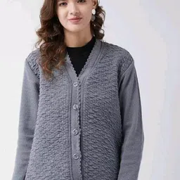 shunit creation Women Self Design V Neck Grey Sweater-picture-27