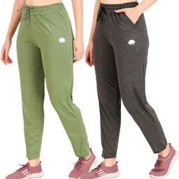 gaa Pack of 2 Women Solid Grey, Light Green Track Pants image 1