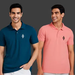 cnw Pack of 2 Men Printed Polo Neck Cotton Blend Multicolor T-Shirt-picture-22