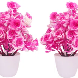 s-biv Pink Artificial Plant And Green Flower with Pot Home And Office Decoration Also birthday Gift, And Study Table Or Table Top Bedroom Décor Artificial Plant Suitable for Every corner of house (18 CM, Pack of 2 ) Multicolor, Pink Ballmum Artificial Flower with Pot-picture-13