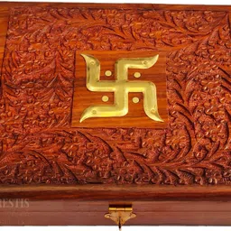 forestis gallinaria Wooden Swastik Box| Jewellery Box| Handmade Case For Gold, Money (10x6 Inches) Jewellery Box, Cash Box, Money Box Vanity Box image 2