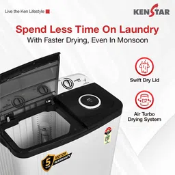 kenstar 6.5 Kg Swift Dry Lid Semi Automatic Top Load White, Grey image 2
