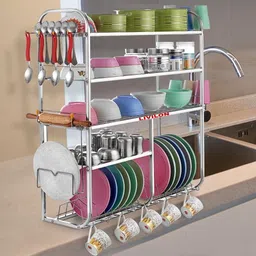 livilon Utensil Kitchen Rack 5 Shelves Dish Rack | Steel Kitchen Stand | Steel Storage Rack | 31 x 30 Inch | Steel-picture-20