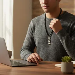 p. r. prints Mahesh_Babu_SSMB29_Trishul_Nandi_Black_Bead_Pendant_Necklace_for_Men_Boys Silver Beads Silver Pendant Set image 3