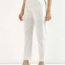bna bnaya Women Regular Fit White Pure Cotton Trousers image 4