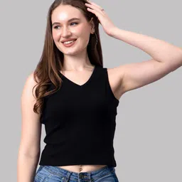 friskers Casual Sleeveless Solid Women Black Top-picture-11