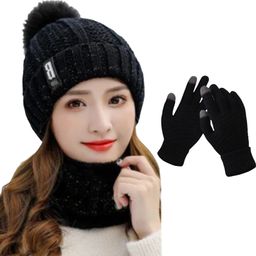 highever women's winter woolen beanie neck warmer and touchscreen gloves set for Girl's Beanie-picture-7