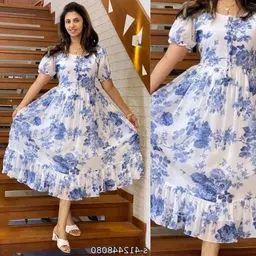 nautiful Women Fit and Flare Light Blue Midi/Calf Length Dress image 2