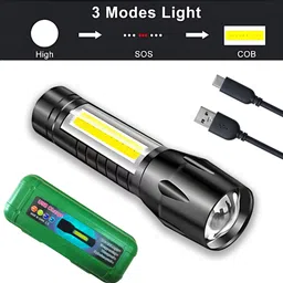 Mini Handy LED Torch Rechargeable High Brightness Flashlight 5 hrs Torch Emergency Light-image-2