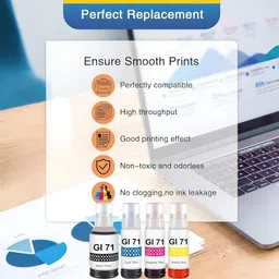 Gedi GI 71 Ink Compatible for G1020 G1730 G1737 G2020 G2021 G2060 G3020 Printer Black + Tri Color Combo Pack Ink Bottle image 4