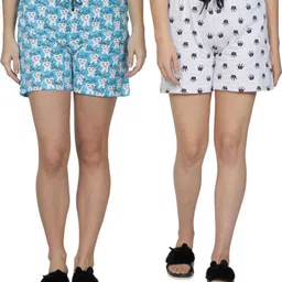 Pack of 2 Printed Women Light Blue, Grey Boxer Shorts, Casual Shorts, Night Shorts, Regular Shorts, Beach Shorts-image-26