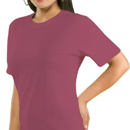shaun Women Self Design Round Neck Polyester Maroon T-Shirt image 3