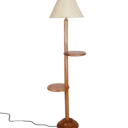 new era Classic Wooden Floor Lamp with Cotton Shade (Natural & off-white) image 5