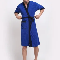 Turkish Blue & Navy Free Size Bath Robe-image-23