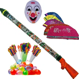 brown leaf Combo Pack For Holi(1 Pichkari +3 Magic Balloon +10 Holi Cap +1 Mask) Water Gun-picture-14