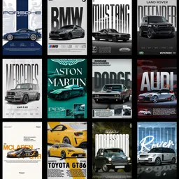 Luxury Sports Car Poster Set of 12 | Porsche, BMW, Mustang, Mercedes, Aston Martin, Dodge, Audi, McLaren & More | Aesthetic Wall Art Prints for Car Lovers, Garage, Office, Bedroom Décor 3D Poster-image-41