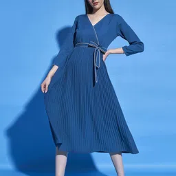 dressberry Women Wrap Blue Midi/Calf Length Dress-picture-11