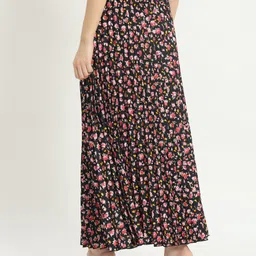 zwerlon Women Floral Print A-line Black Skirt image 2