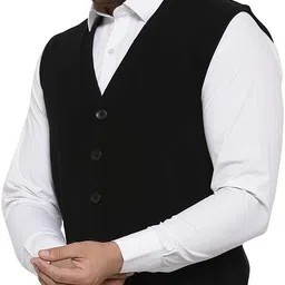 513 Men Solid V Neck Black Sweater image 5