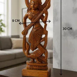 rural bird Wooden Maa Saraswati Idol Handcrafted Wooden Devi Saraswati Decorative Showpiece - 30 cm image 5