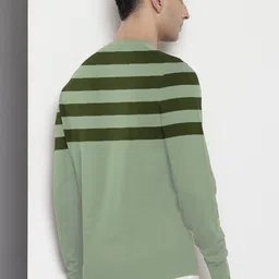 ain6 Men Striped V Neck Light Green Sweater image 2
