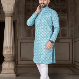 dhasu trendz Men Printed Cotton Blend Straight Kurta image 3