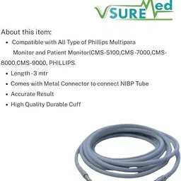 vsuremed NIBP HOSE PIPE FOR MULTIPARA MONITOR Compatible with CMS(5100/7000/8000) Bp Monitor Cuff image 2
