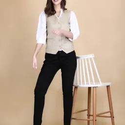 yellow pine Women Solid Single Breasted Formal Blazer image 5