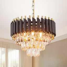 shinefly Modern Crystal Chandelier 300mm Black Gold Chandelier Ceiling Lamp-picture-21