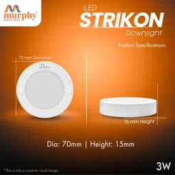 murphy 3W Strikon Surface LED Light – Warm White | Flush Mount – Pack of 1 Ceiling Light Ceiling Lamp image 3