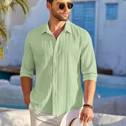 deneeja Men Regular Fit Self Design Spread Collar Casual Shirt image 5