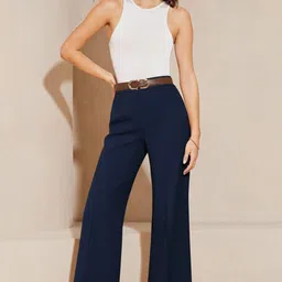 wolica Women Regular Fit Blue Viscose Rayon Trousers image 4