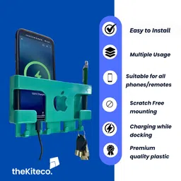 thekiteco. Wall Mount Mobile Holder with Storage for 2 Mobiles/Remote Mobile Holder - Green Mobile Holder image 2