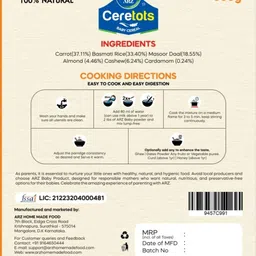 arz home made food ARZ CERETOTS Raagi Moongdal + Carrot & Rice for Kids Cereal image 2