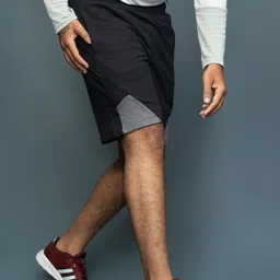 cornerkick Solid, Color Block Men Black Sports Shorts image 4