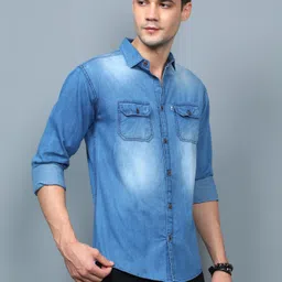 aidan paul Men Regular Fit Washed Cut Away Collar Casual Shirt image 4