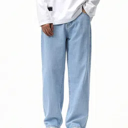 denim look Men Straight Fit Mid Rise Light Blue Jeans-picture-11