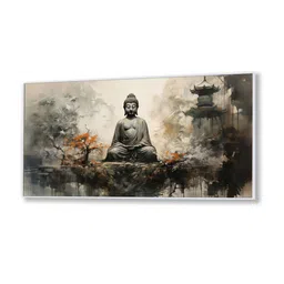 nestroots Canvas Framed Buddha in Tranquility on Rock Wall Painting image 3