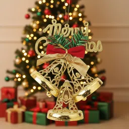 tashvik Golden Merry Christmas Decorative Hanging Bell Ornament for Xmas Hanging Ornaments Pack of 1 image 5